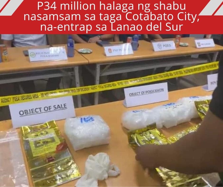 Isang drug dealer na taga Cotabato City ang nakumpiskahan ng P34 million na halaga ng shabu sa isang entrapment operation sa Malabang, Lanao del Sur nitong Gabi ng Lunes, April 8, 2024